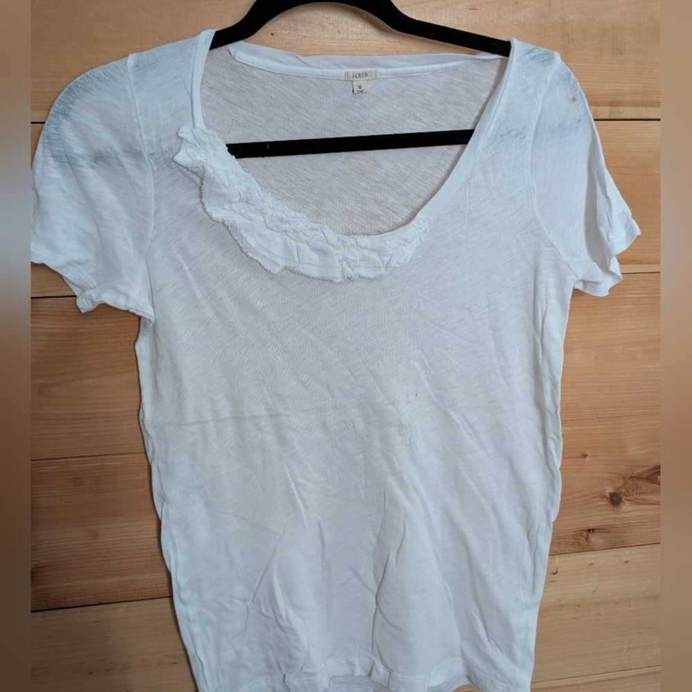 J. Crew Soft White Ruffle Trim Tee..Small